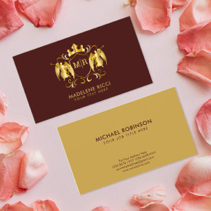 Angels Crest Luxurious Gold Initial on Burgundy Business Card