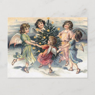 Angels dancing around the Christmas tree Holiday Postcard