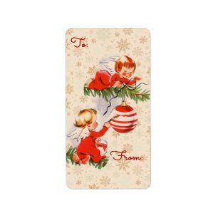 Angels Decorating Ornament Tall Gift Tag Sticker