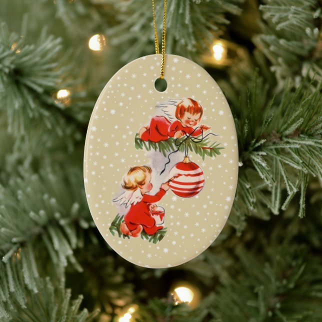 Angels Decorating the Christmas Tree Ceramic Ornam Ceramic Ornament (Tree)