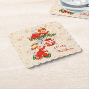 Angels Decorating the Christmas Tree Coaster