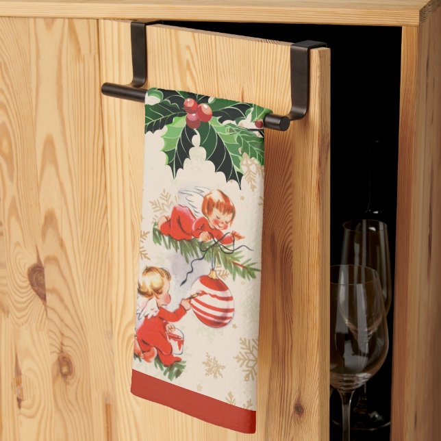 Angels Decorating the Christmas Tree Kitchen Towel (Thirds Fold)