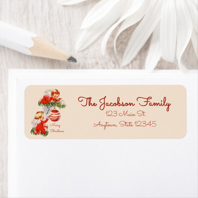 Angels Decorating the Christmas Tree Label (Insitu)