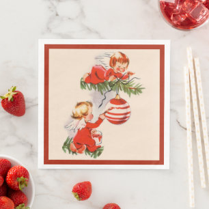 Angels Decorating the Christmas Tree Paper Dinner Napkins