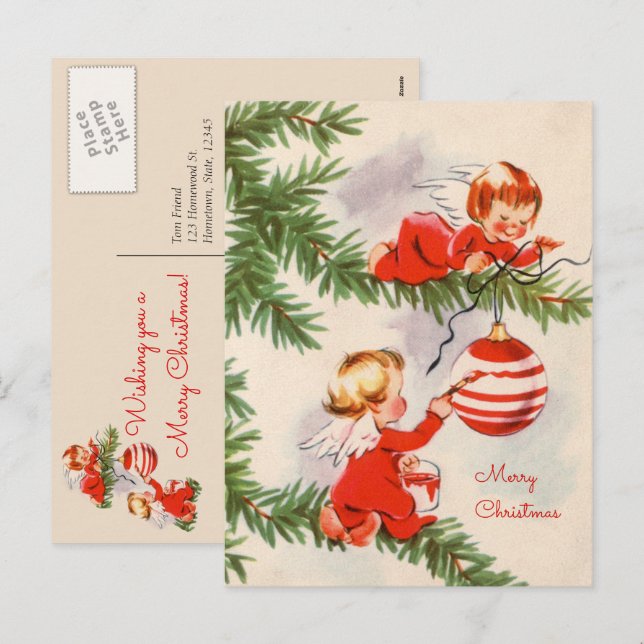 Angels Decorating the Christmas Tree Postcard (Front/Back)