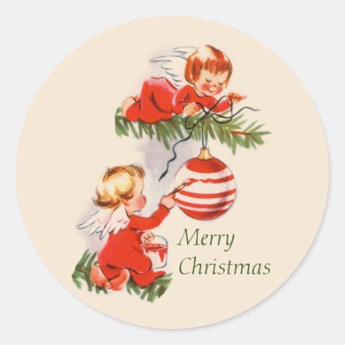 Angels Decorating the Christmas Tree Stickers