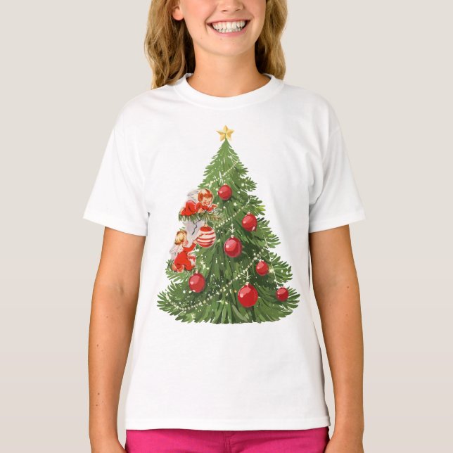 Angels Decorating the Christmas Tree T-Shirt (Front)