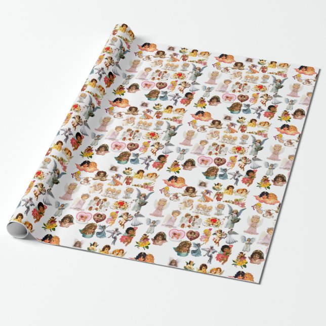 Angel's Delicate Birthday Gift White Pink Sweet Wrapping Paper (Unrolled)