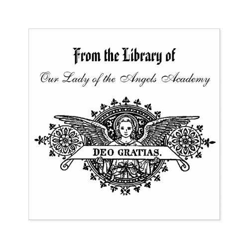Angels Deo Gratias Personalized Latin Book Plate Rubber Stamp