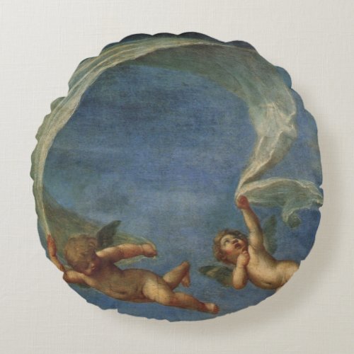 Angels Detail from Adonis Led by Cupids by Albani Round Pillow