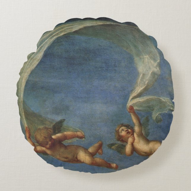 Angels Detail from Adonis Led by Cupids by Albani Round Pillow (Front)