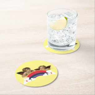 Angels Engel Raphael Vintage Rainbow Rainbow Round Paper Coaster