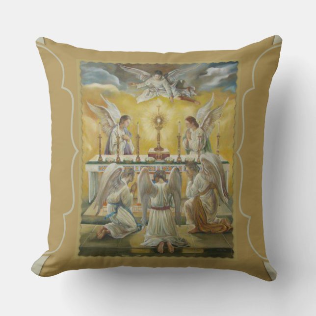 Angels Eucharist Adoration Altar Monstrance Throw Pillow (Front)
