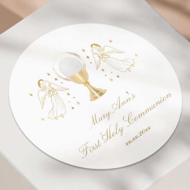 angels First Holy Communion Classic Round Sticker (Creator Uploaded)