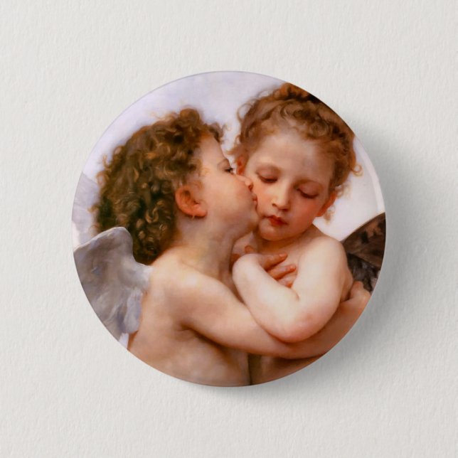 Angels First Kiss, Bouguereau Pinback Button (Front)