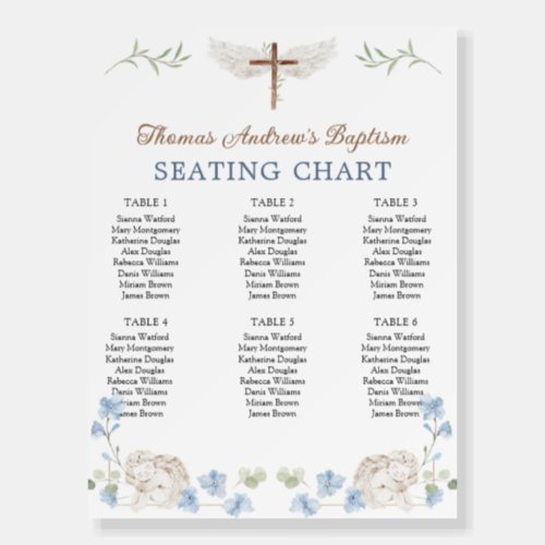 Angels Floral Greenery Cross Baptism Seating Chart Foam Board