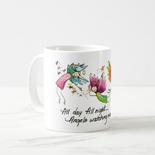 Angels Flying Happily All Day Watercolor Sketch Coffee Mug