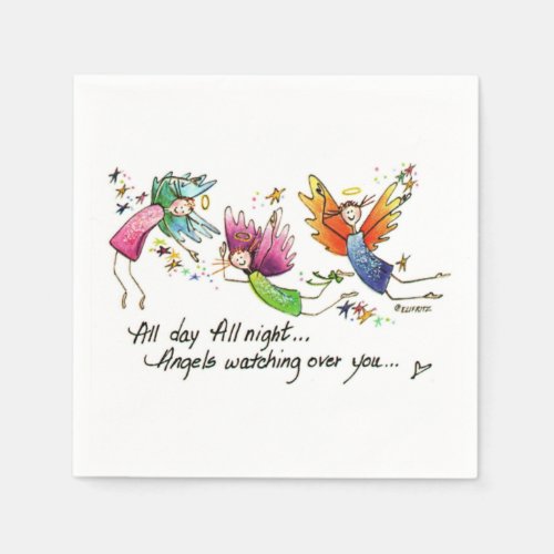 Angels Flying Happily All Day Watercolor Sketch  Napkins