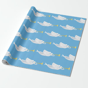 Angels flying with golden trumpets Christian Wrapping Paper