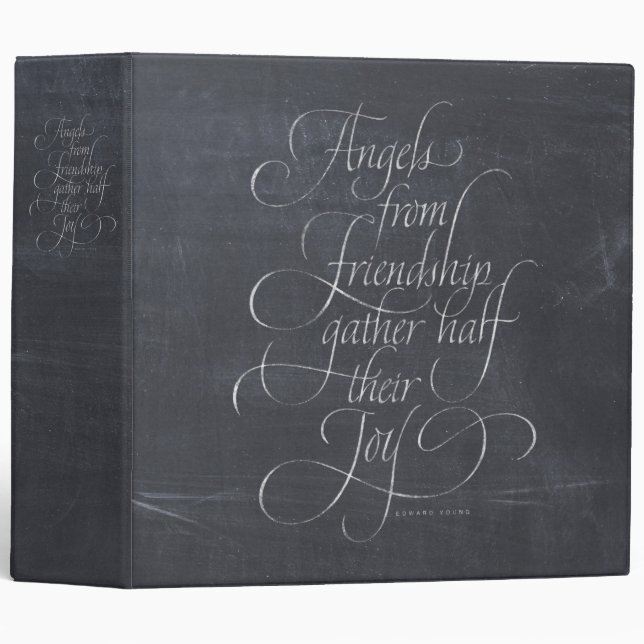 Angels & Friendship Quote Chalkboard Calligraphy 3 Ring Binder (Front/Spine)