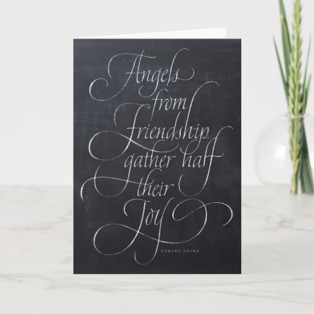 Angels & Friendship Quote Chalkboard Calligraphy Holiday Card (Front)