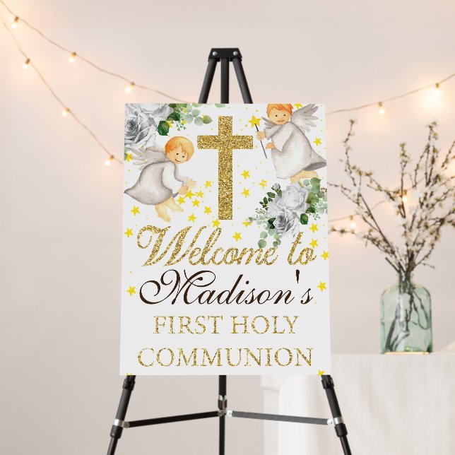 Angels Gold Gender Neutral Communion Welcome Foam Board (In Situ (Stand))