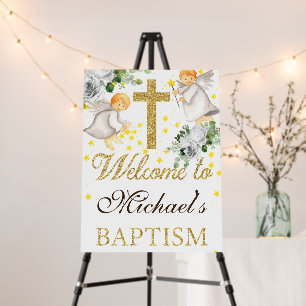 Angels Gold Glitter Gender Neutral Baptism Welcome Foam Board