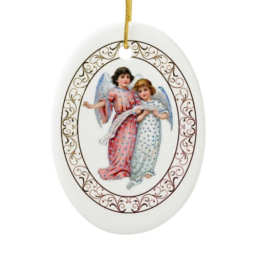 Angels In Pink And Blue  Ceramic Ornament