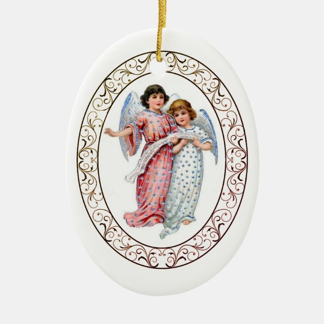 Angels In Pink And Blue  Ceramic Ornament (Front)