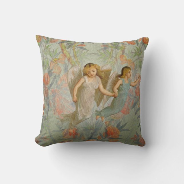 Angels in the Garden Throw Pillow (Front)