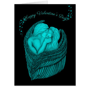 Angels Kissing , black and green Design Card