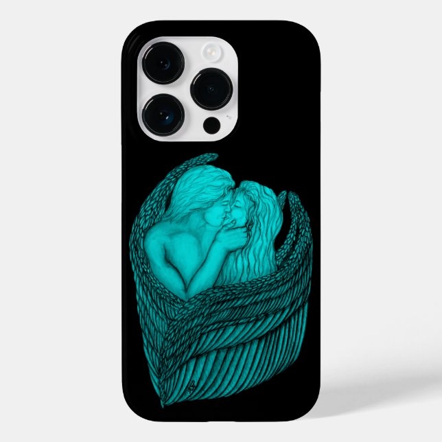 Angels Kissing , black and green Design Case-Mate iPhone Case (Back)