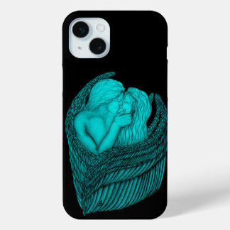 Angels Kissing , black and green Design iPhone 15 Plus Case