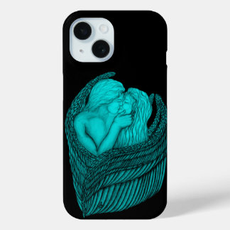 Angels Kissing , black and green Design iPhone 15 Case