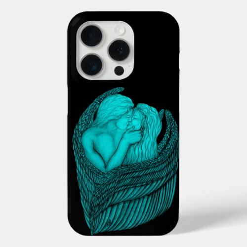Angels Kissing  black and green Design iPhone 15 Pro Case