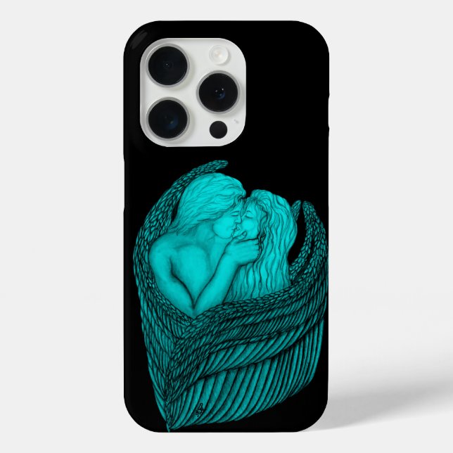 Angels Kissing , black and green Design Case-Mate iPhone Case (Back)