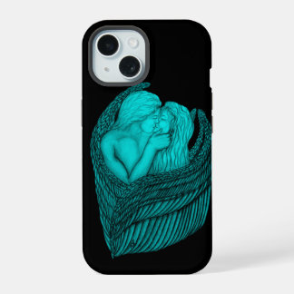 Angels Kissing , black and green Design iPhone 15 Case