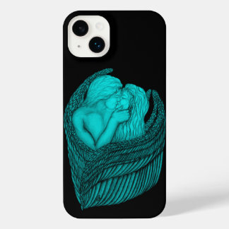 Angels Kissing , black and green Design iPhone 14 Plus Case