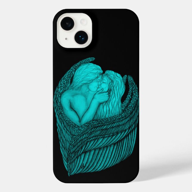 Angels Kissing , black and green Design iPhone Case (Back)