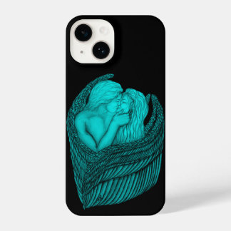 Angels Kissing , black and green Design iPhone 14 Case