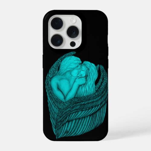 Angels Kissing  black and green Design iPhone 15 Pro Case
