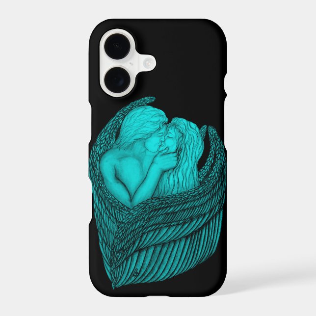 Angels Kissing , black and green Design iPhone Case (Back)