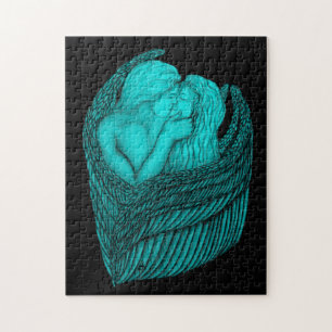 Angels Kissing , black and green Design Jigsaw Puzzle