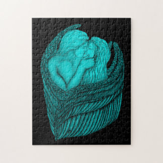 Angels Kissing , black and green Design Jigsaw Puzzle