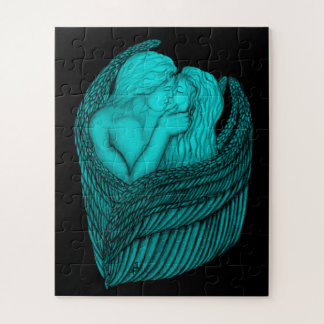 Angels Kissing , black and green Design Jigsaw Puzzle