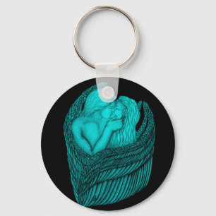Angels Kissing , black and green Design Keychain