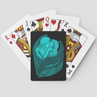 Angels Kissing , black and green Design Poker Cards