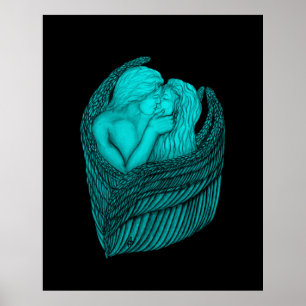 Angels Kissing, black and green Design Poster