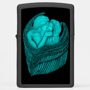 Angels Kissing , black and green Design Zippo Lighter