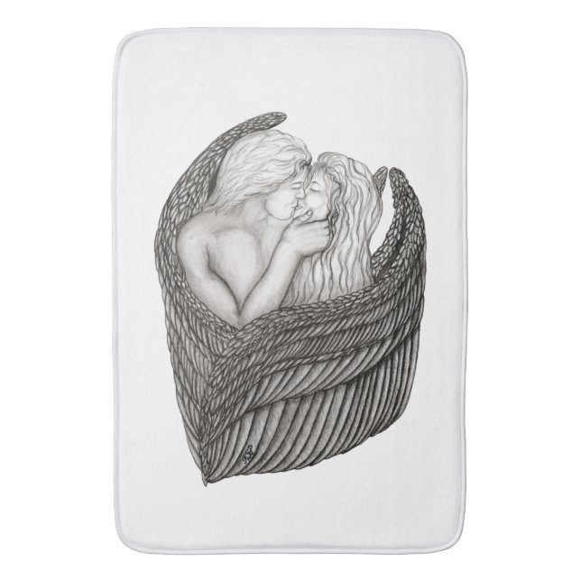 Angels Kissing , black and white Design Bath Mat (Front Vertical)